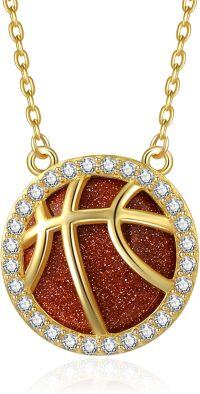 wholesale Gold Tone 925 Sterling Silver Golden Stone Basketball Pendant Necklace for Sports Enthusiasts-Basketball