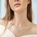 wholesale 925 Sterling Silver Palm Tree and Blue Opal Wave Pendant Necklace for Women Girls-0-1