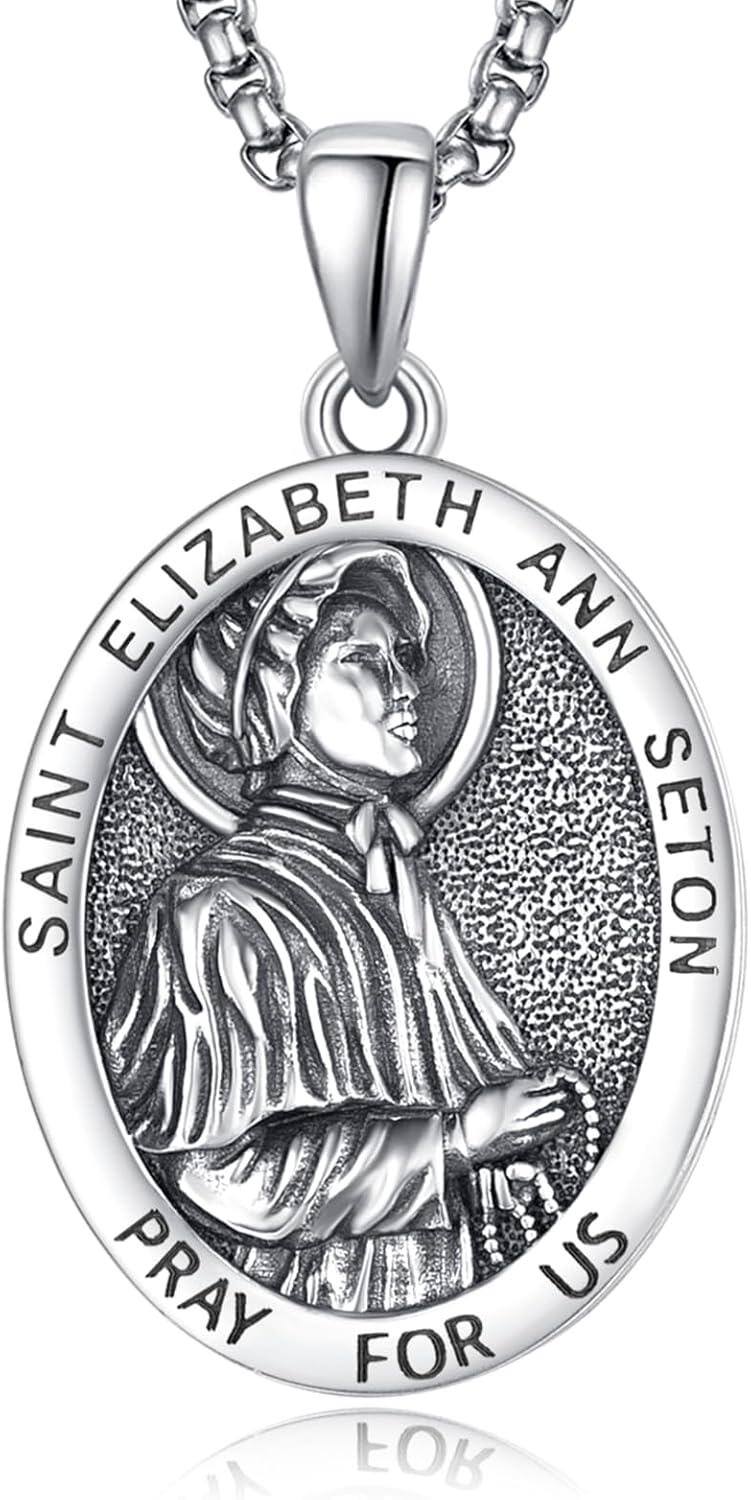 Sterling Silver Monetshe Patron Saint Medals Catholic Pendant Necklaces-Saint Elizabeth Ann Seton