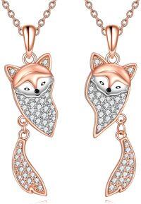 wholesale 925 Sterling Silver Rose Gold Plated Crystal Fox Pendant Necklace for Women Girls Friendship Gifts-fox