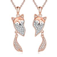 wholesale 925 Sterling Silver Fox Pendant Necklace Wholesale With Clear Cz Stones-fox
