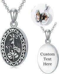 wholesale Sterling Silver 12 Month Birth Flower Photo Locket Necklace Jewelry Gift -07-July-Lotus-p-07-July-Lotus-text-3.photo&text customized-07-July-Lotus-1.no custom-2.text customized