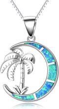 wholesale 925 Sterling Silver Blue Green Simulated Opal Palm Tree Pendant Necklace for Women-0-0