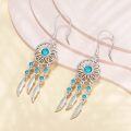 wholesale 925 Sterling Silver Turquoise Feather Drop Earrings with Celtic Design and Floral Elements-0-2