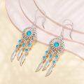 wholesale 925 Sterling Silver Turquoise Feather Drop Earrings with Celtic Design and Floral Elements-0-2
