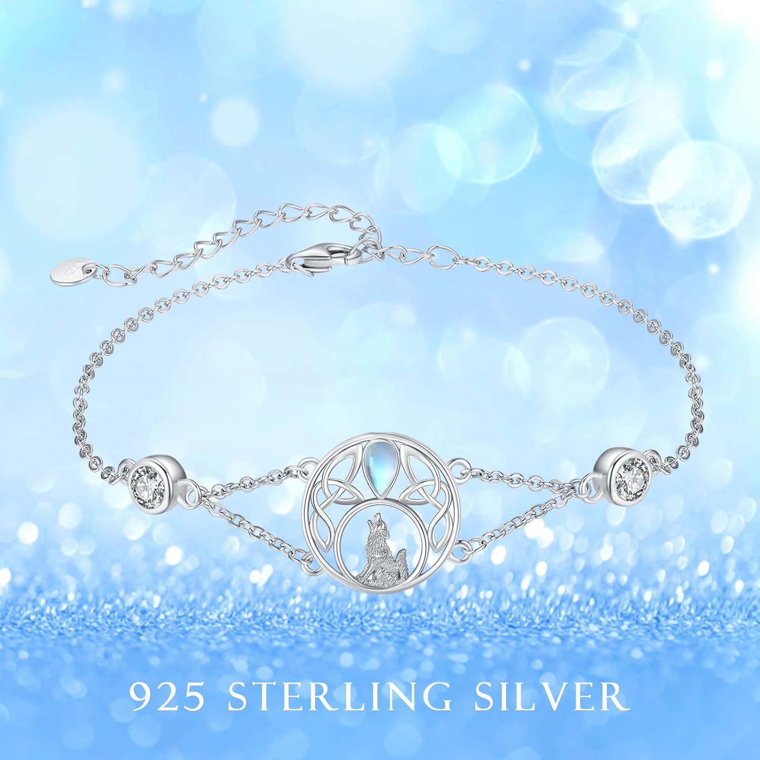 wholesale 925 Sterling Silver Moonstone Wolf Adjustable Howling Bracelet for Women-0-5
