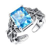 wholesale 925 Sterling Silver Adjustable Ring With Green Cz Crystal And Leaves Detail-Sapphire