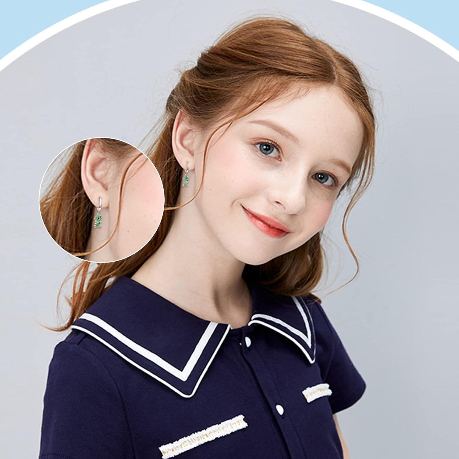 wholesale 925 Sterling Silver Green Crystal Fish Shape Huggie Hoop Earrings for Women-0-2