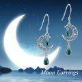 wholesale 925 Sterling Silver Green Crystal Moon & Star Drop Earrings-0-3