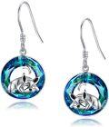 wholesale 925 Sterling Silver Round Crystal Dangle Earring with Sleeping Raccoon Charm for Women-0-0