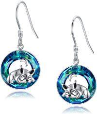 wholesale 925 Sterling Silver Round Crystal Dangle Earring with Sleeping Raccoon Charm for Women-French Bulldog