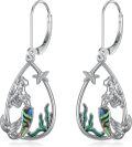 wholesale 925 Sterling Silver 925 Teardrop Mermaid & Starfish Drop Earrings w/Abalone Shell & Green Enamel-0-0
