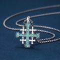 wholesale 925 Sterling Silver Turquoise Inlay Jerusalem Cross Pendant Necklace for Men & Women Christian Gifts-0-2