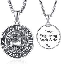 wholesale  Sterling Silver Zodiac Necklace for Men 12 Constellation Horoscope Pendant Birthday Father s Day Gift -Sagittarius (Personalized) Silver-Silver-Sagittarius (Personalized)