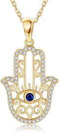 wholesale 14K Gold Evil Eye Hamsa Pendant Necklace with Cubic Zirconia and Chain for Women-0-0
