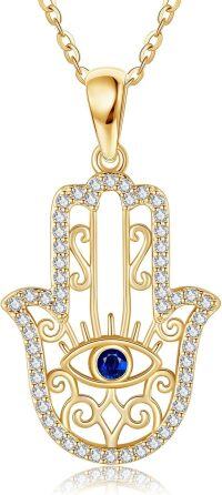 wholesale 14K Gold Evil Eye Hamsa Pendant Necklace with Cubic Zirconia and Chain for Women-Hamsa Hand