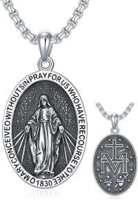 wholesale 925 Sterling Silver &  Religious Medal Pendant Necklaces for Women Men Catholic s (Virgin Mary)-F2.Virgin Mary