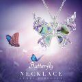 wholesale 925 Sterling Silver Butterfly Pendant With Purple Gems And Abalone Shell-0-3