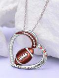 wholesale 925 Sterling Silver Football Pendant Necklace with Red Enamel and Cubic Zirconia Stones for Women-0-3
