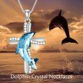 wholesale 925 Sterling Silver Blue Crystal Shark Pendant Necklace for Women's s-0-2