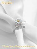wholesale  Sterling Silver Gold Plated Sunflower Rose Daisy Adjustable Rings for Women (with Gift) -0-3