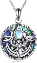 wholesale 925 Sterling Silver Abalone Shell Triple Moon Goddess Pendant Necklace for Women-0-0