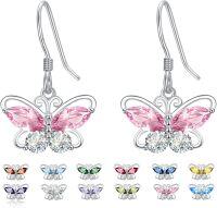 wholesale 925 Sterling Silver Cubic Zirconia 12 Birthstone Butterfly Dangle Earrings-10-Oct.