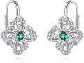 wholesale 925 Sterling Silver Green Crystal Four-Leaf Clover Drop Dangle Hook Earrings for Women Girls Irish Lucky Charm s-0-0