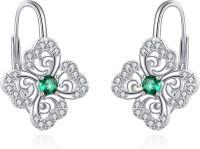 wholesale 925 Sterling Silver Green Crystal Four-Leaf Clover Drop Dangle Hook Earrings for Women Girls Irish Lucky Charm s-Clover E