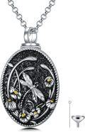 wholesale 925 Sterling Silver Oval Pendant with Floral and Insect Motif Cremation Jewelry Keepsake Urn Necklace for Ashes-0-0