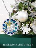 wholesale TOUPOP Snowflake Necklace For Women Sterling Silver Pentagram/time Clock Pendant Necklace With Blue Crystal Anniversary Birthday Wedding Jewelry For Mom Wife Girlfriend Sister -0-1