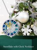 TOUPOP Sterling Silver Blue Crystal Snowflake Clock Pendant Necklace-0-1