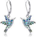 wholesale 925 Sterling Silver Abalone Shell Inlay Hummingbird Leverback Drop Earrings-0-0