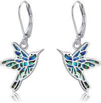wholesale 925 Sterling Silver Abalone Shell Inlay Hummingbird Leverback Drop Earrings-Abalone shell Hummingbird