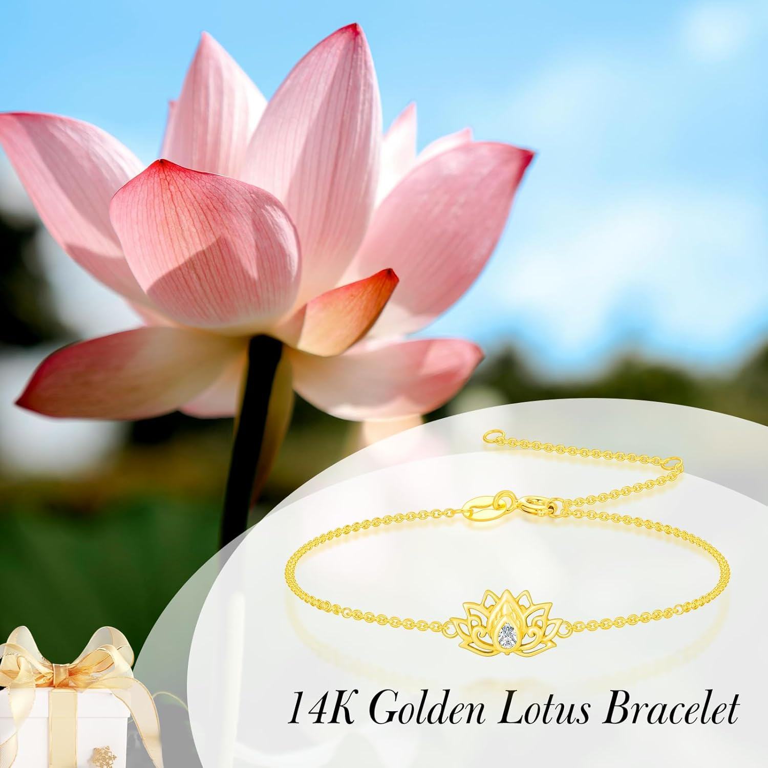 wholesale 18K Gold Lotus Flower Bracelet with Diamond Accent - Birthday & Christmas Gifts for Women-0-2