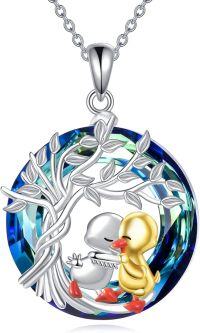 wholesale 925 Sterling Silver Duck Tree of Life Pendant Necklace for Women Girls Gifts 45cm Chain Length Blue Crystal Stone Charm Fashion Jewelry Accessories-Duck