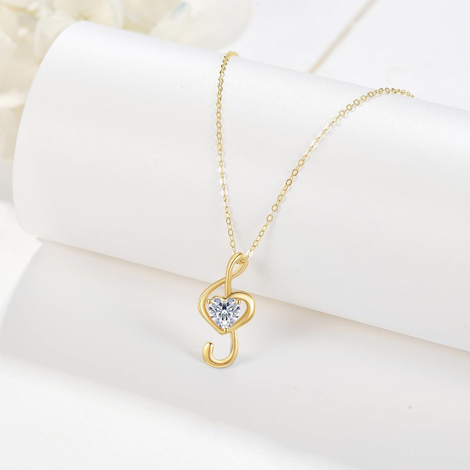 14K Yellow Gold Treble Clef Music Note Pendant Necklace for Women Girls Christmas Gift-0-2