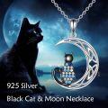 wholesale 925 Sterling Silver Moon & Cat Design with Blue and White Stones Pendant Necklace for Women-0-5