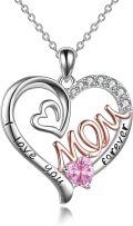 wholesale Christmas Gifts For Mom S925 Sterling Silver Birthstone Pendant I Love You Forever Mom Jewelry Gifts For Women,18+2 Inch -0-0