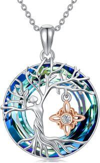 wholesale 925 Sterling Silver Tree of Life Goddess Necklace with Blue Crystal and Rose Gold Charm s for Women-Nudo de brujas