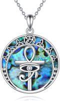 wholesale 925 Sterling Silver Abalone Shell Celtic Knot Heart Pendant w/ Triple Moon Ankh Cross Necklace for Women-0-0