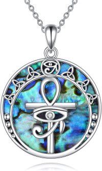 wholesale 925 Sterling Silver Abalone Shell Celtic Knot Heart Pendant w/ Triple Moon Ankh Cross Necklace for Women-eye of horus