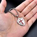 wholesale 925 Sterling Silver  Knight's Templar Cross Joshua 1:9 Shield Pendant Necklace  with Red Enamel and Inspirational Verse-0-3