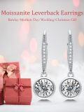 wholesale 925 Sterling Silver Moissanite Leverback Earrings, 2.0ct D Color SI1 Clarity, Classic Bezel Set-0-2