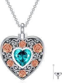 wholesale 925 Sterling Silver Birthstone Angel Wing Cross Rose Heart Cremation Urn Necklace for Women with Funnel Kit ( chars)-Heart Non-personalized 12-Dec-Tanzanite
