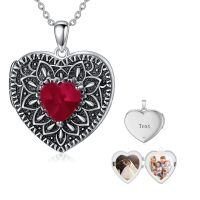 wholesale 925 Sterling Silver Birthstone Gemstone Heart Photo Locket Necklace Holds 2 Pictures Jewelry Gift-05 May-06 June-12 December-11 November-02 February-10 October-09 September-04 April-07 July-08 August-01 January-03 March