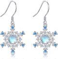 wholesale 925 Sterling Silver Blue Moonstone Snowflake Drop Earrings for Women Girls -0-0