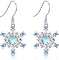 wholesale 925 Sterling Silver Blue Moonstone Snowflake Drop Earrings for Women Girls -Western