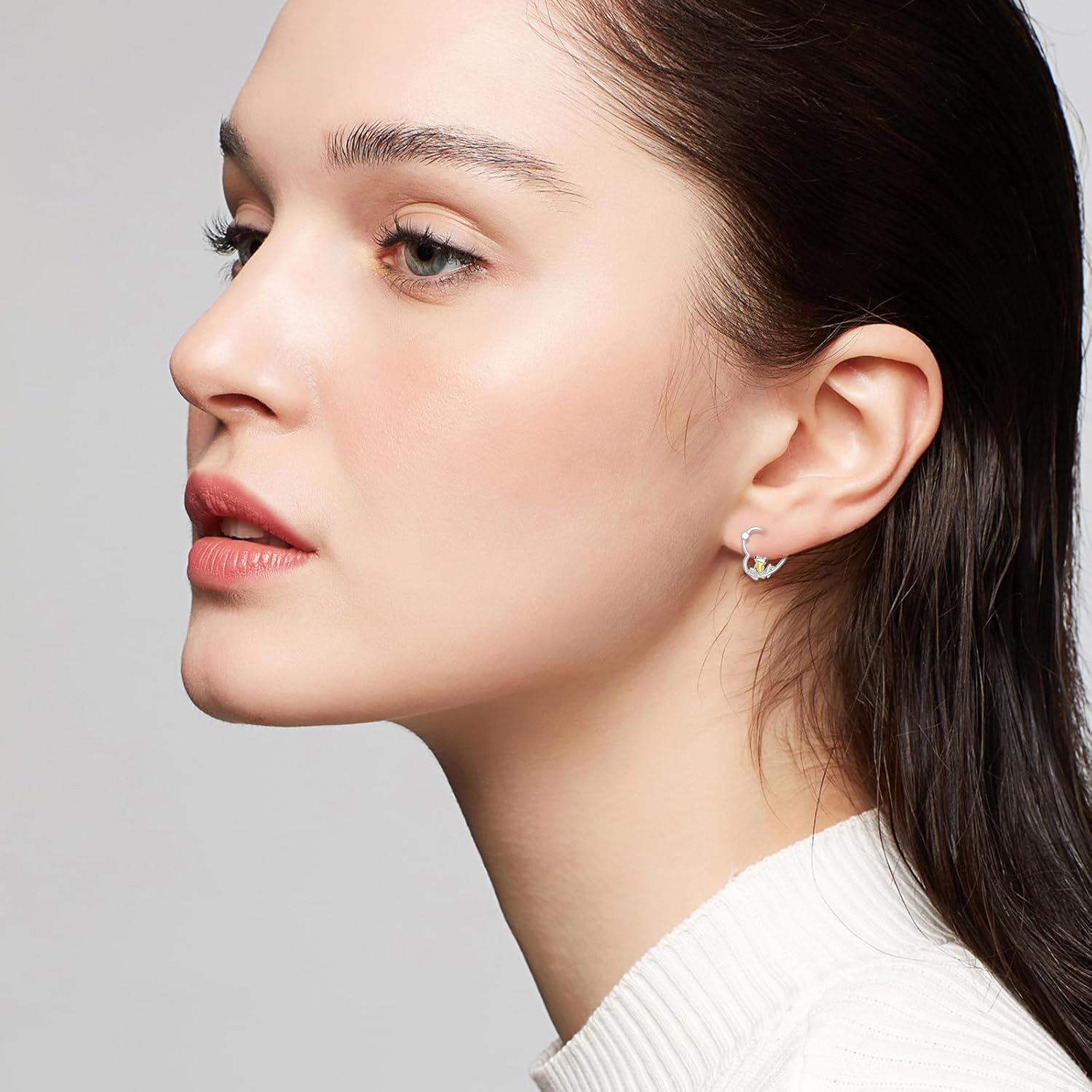 925 Sterling Silver Frog Animal Shape Gold Plated Studs earrings for Women Girls Minimalist  3cm Diameter-0-1