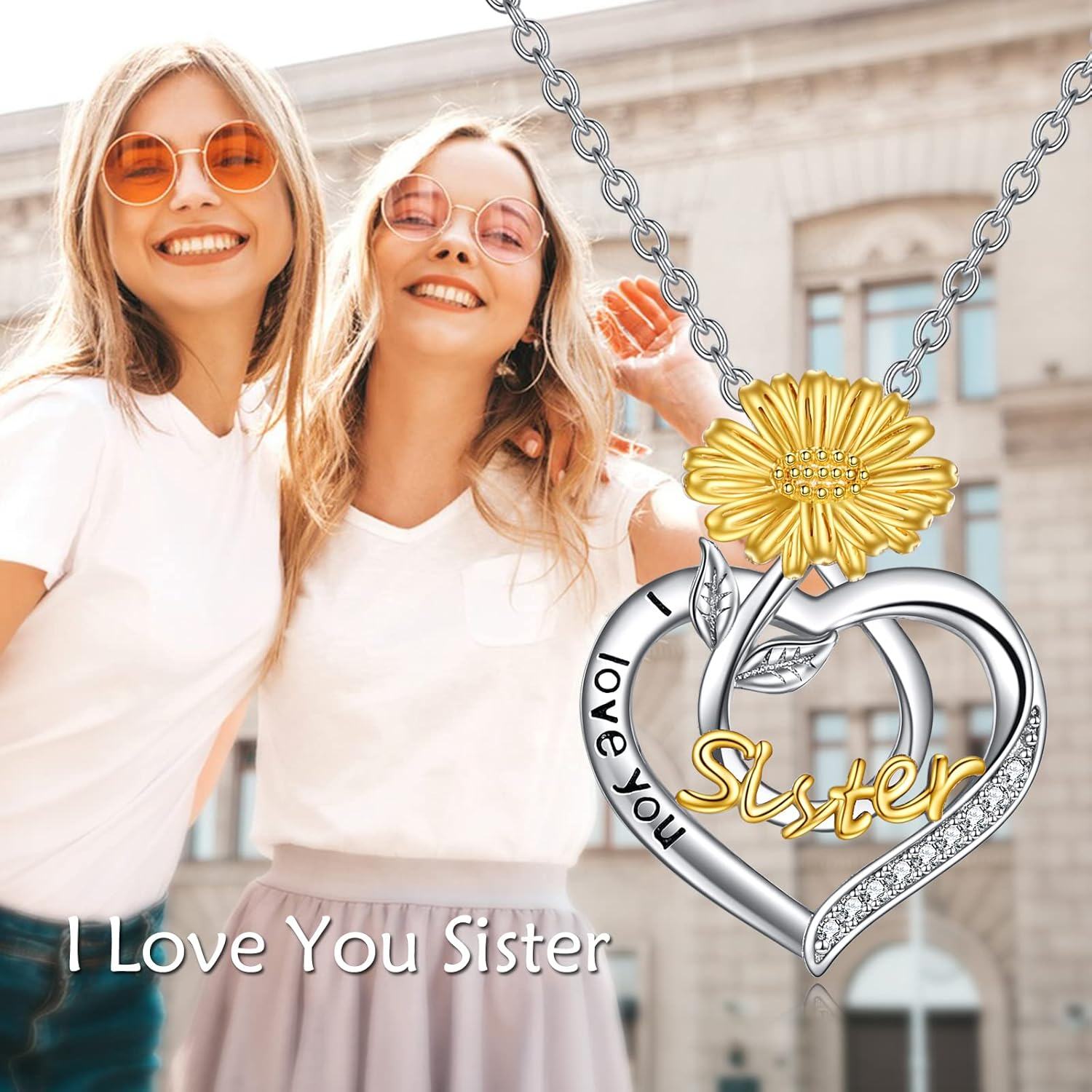  Sterling Silver Birth Flower Sister Necklace I Love You Sister Pendant Fashion Jewelry Gift for Women -0-2
